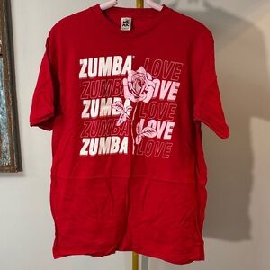 Zumba Fitness Red unisex Tee with White Rose Graphic Zumba Love